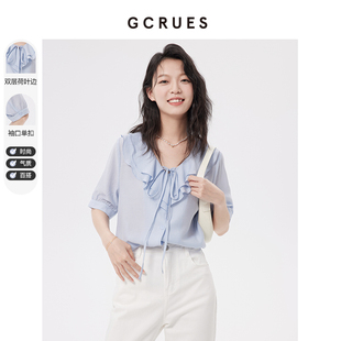 gcrues法式雪纺衫上衣夏设计感衬衫短袖女薄款2024年新款宽松衬衣