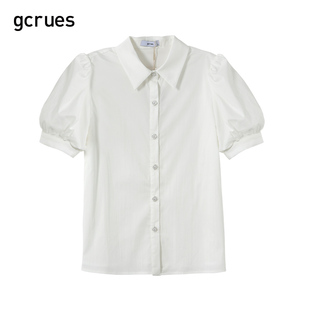 gcrues白色衬衫女时尚洋气2024新款夏百搭很仙的上衣短款甜美气质