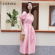 gcrues粉色宴会连衣裙女夏季2024年新款韩版收腰显瘦气质法式裙子