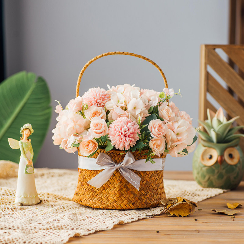 塑料花仿真假花花篮装饰客厅摆件春节喜庆花花艺电视柜向日葵摆设