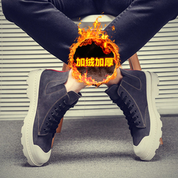 秋冬季加绒马丁靴男学生真皮短靴内增高英伦风