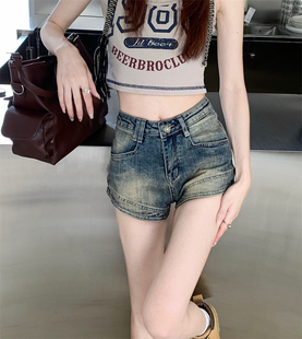 辣妹美式复古做旧牛仔短裤女2023夏季新款设计感150小个子热裤XS