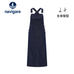 Navigare意大利小帆船复古牛仔背带裙女夏季新款裙子显瘦连衣裙