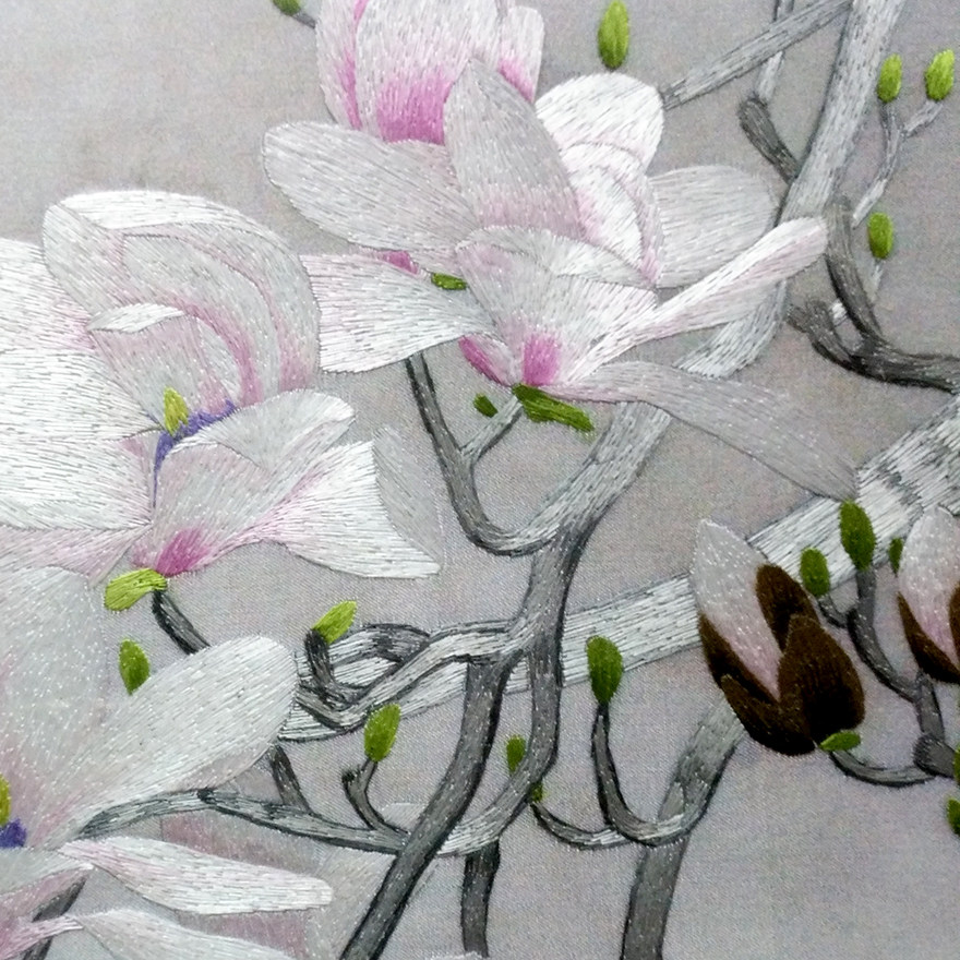 苏绣世家《玉兰花》钱菊凤大师工作室作品