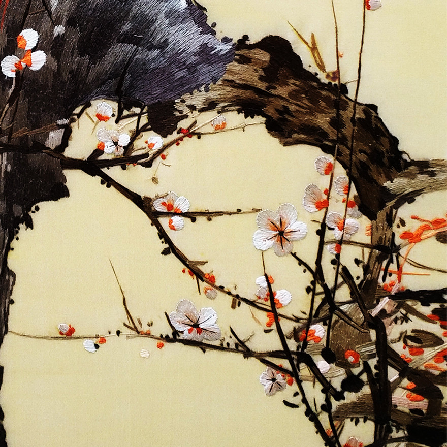 苏绣世家《颜伯龙花鸟四联屏》钱菊凤大师作品