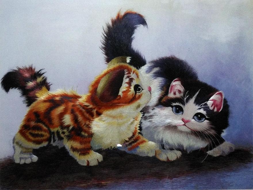 苏绣世家《双猫图》钱菊凤大师工作室作品