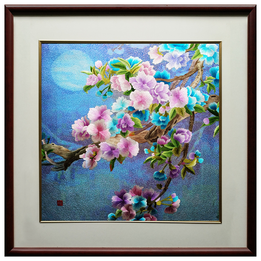 苏绣世家纯手工真丝《花好月圆》钱菊凤大师作品