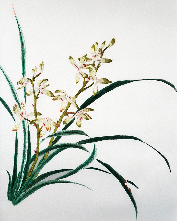 苏绣世家纯手工真丝《兰花图》钱菊凤大师工作室作品