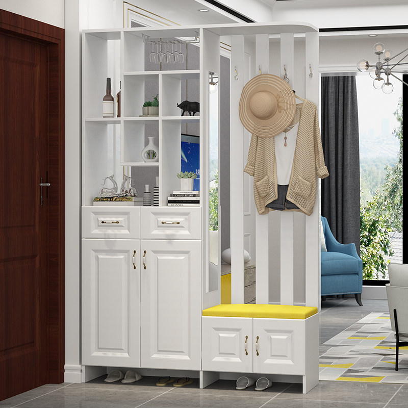 定制客厅鞋架带坐凳门厅鞋柜玄关柜到顶可挂衣一体家用门口入门柜