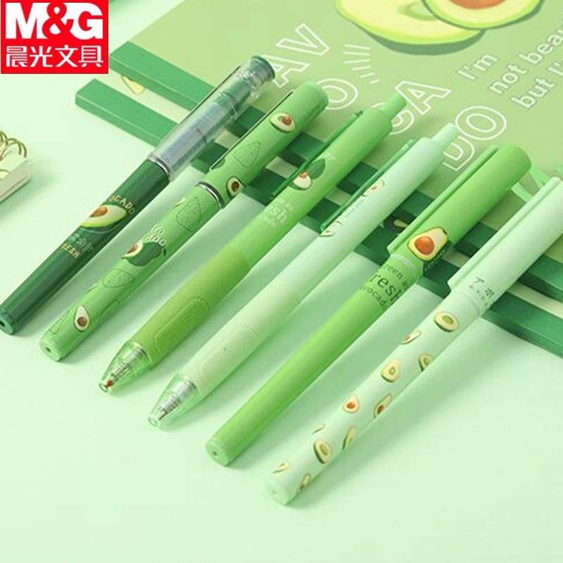 考试用大容量速干中性笔可爱水果图案绿色杆水笔——晨光班班家专卖店