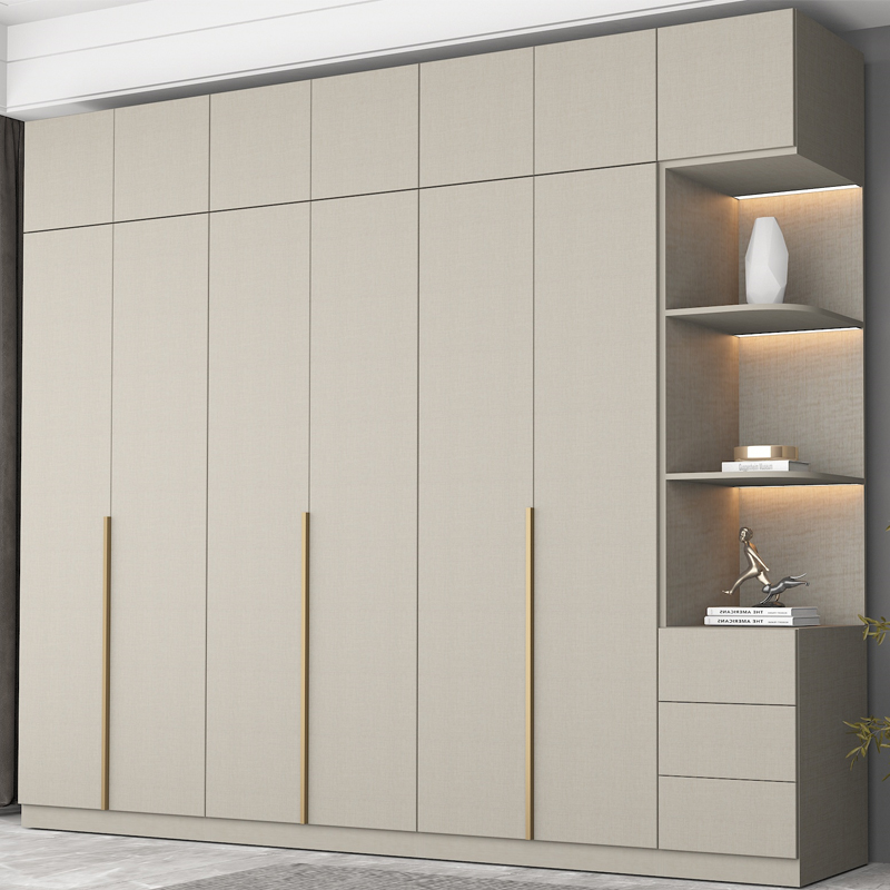 衣柜家用卧室现代简约莫兰迪色四门组装轻奢大衣橱定制带顶柜收纳