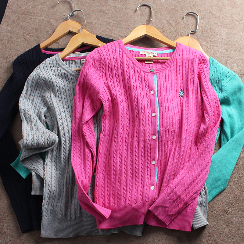 女装f278国内单 女式纯棉长袖圆领线衣开衫春秋款外套休闲针织衫