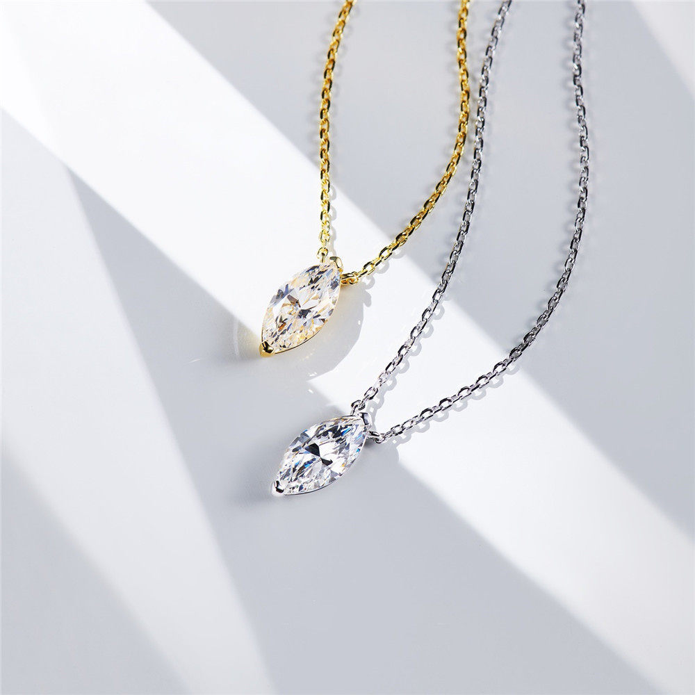 18k白金进口莫桑钻单钻马眼项链au750玫瑰金水滴锁骨链简约冷淡风