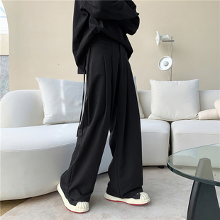 山本耀司裤子男高级设计感重磅微喇西裤垂坠感直筒裤加长版高个子