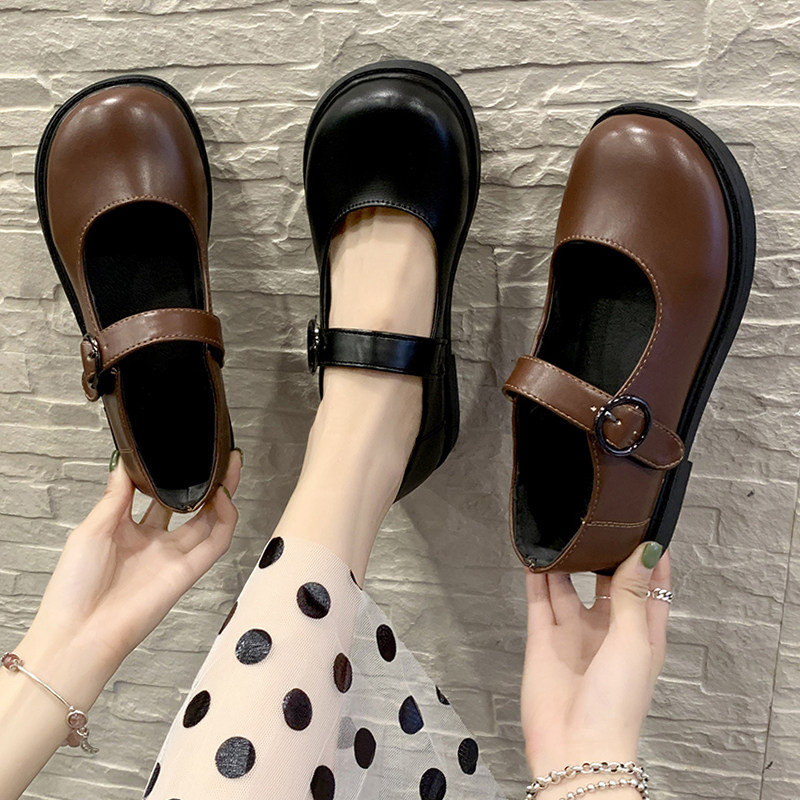 大头鞋女圆头学生可爱复古