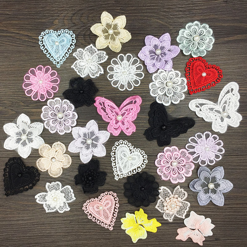 黑色蕾丝缝补布贴补丁刺绣小白色衣服贴花装饰补洞图案无痕修复