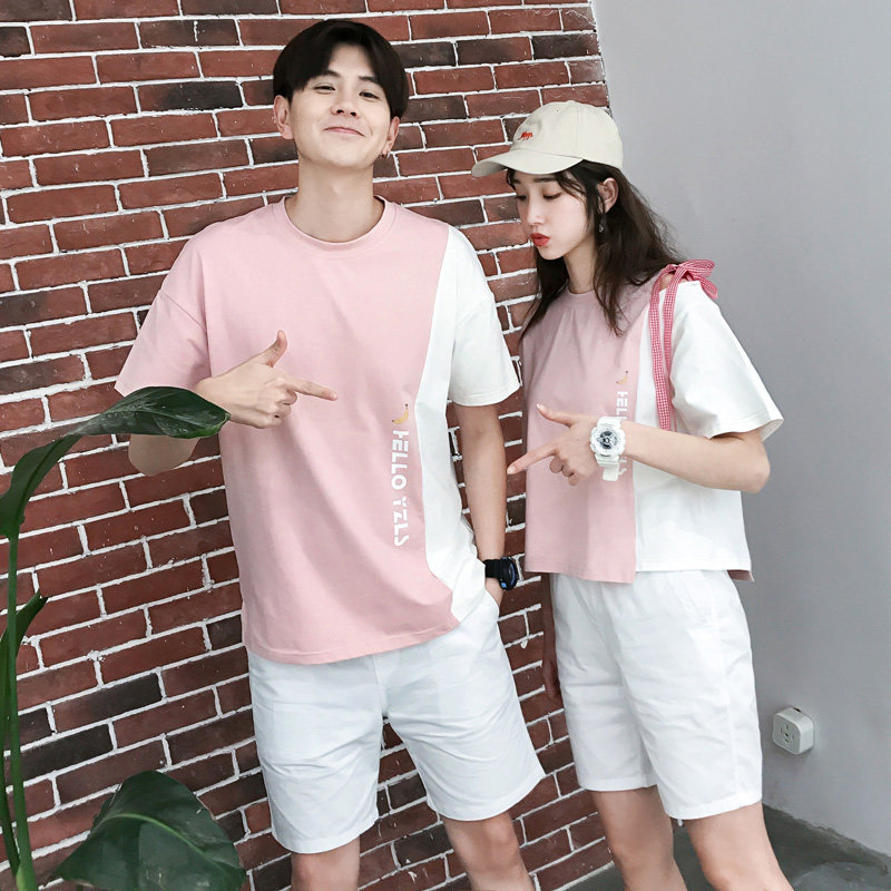 火情侣装夏装套装2019新款qlz短袖t恤女宽松半袖男五分短裤