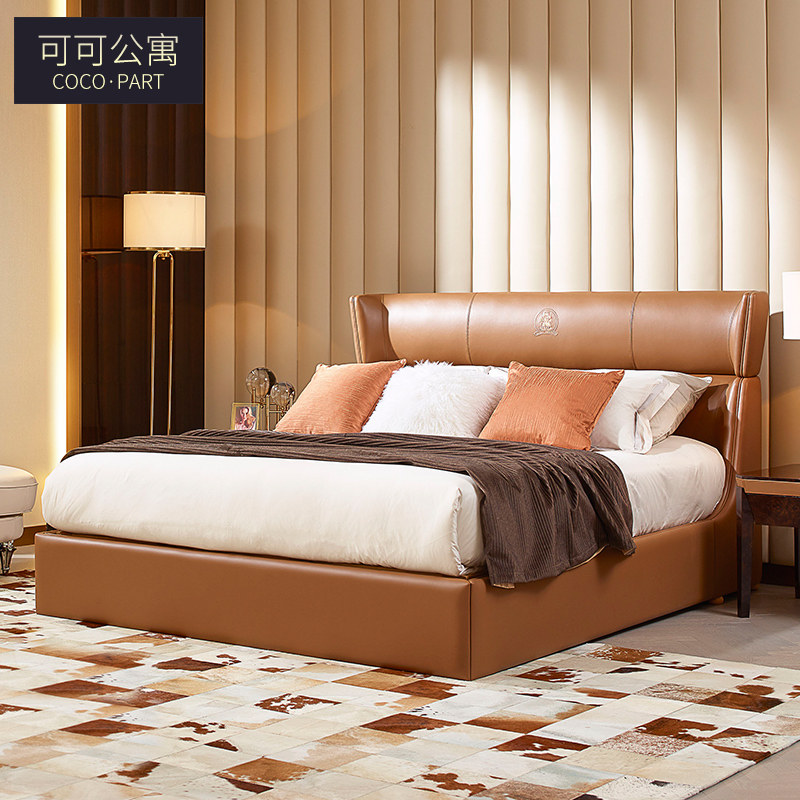 意式轻奢真皮床bentley宾利床后现代皮床卧室双人床 后现代轻奢床