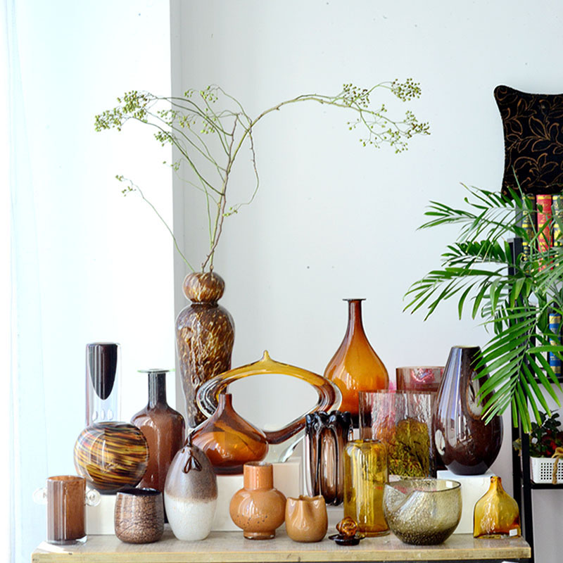 海曼尼简约透明玻璃花瓶手工水培家居客厅插花摆件装饰艺品1022