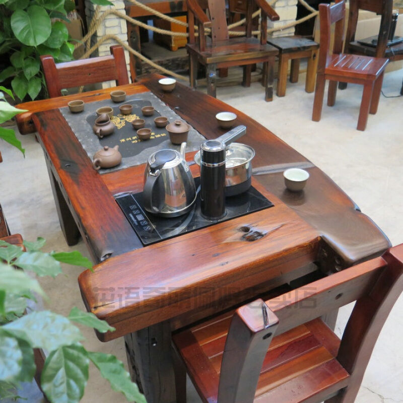 花语奇萌老船木茶桌古船木老船木泡茶桌椅组合中式家用实木茶几小