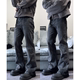 【黑魂bootcut】cleanfit显高纱线竹节纹微喇破坏dirty显瘦牛仔裤