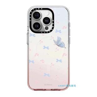 CASETi透明粉红渐变蝴蝶结效应15Pro适用iPhone14ProMax苹果13Pro网红明星森林早报樱花粉磁吸手机壳防摔保护