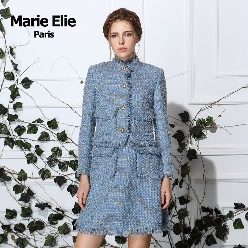 marie elie秋冬经典款小香风短外套立领流苏花呢优雅百搭上衣女