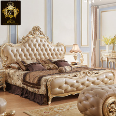 奢华欧式真皮双人床1.8米 高档金色实木婚床公主床品牌卧室家具Z3