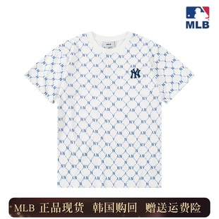 MLB短袖2024新款 老花满印NY刺绣运动圆领T恤纯棉情侣夏季男女款