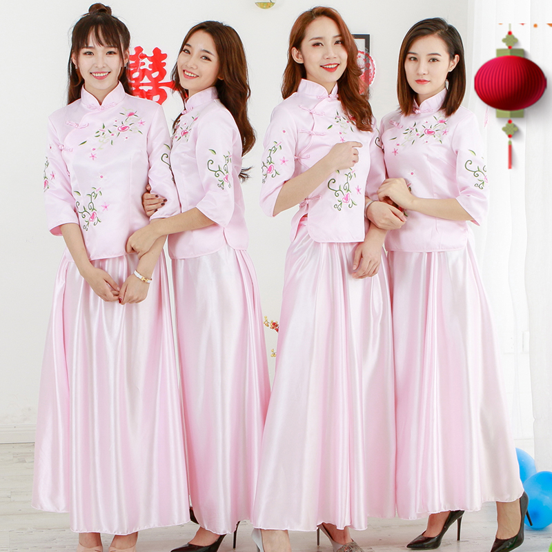2019中式伴娘服长款婚礼服裙女姐妹团2017新款民国风复古中式伴郎|ruв категории Женская одежда, Cвадебные платья, платье/вечернее платье - от Buy2taobao.com для оказания профессиональной услуги покупки агента Taobao