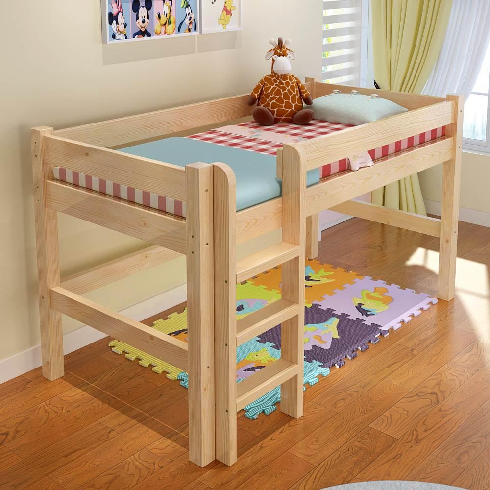 (今日10折)儿童床实木半高床男孩女孩中高床单人床高架床小孩床带护栏