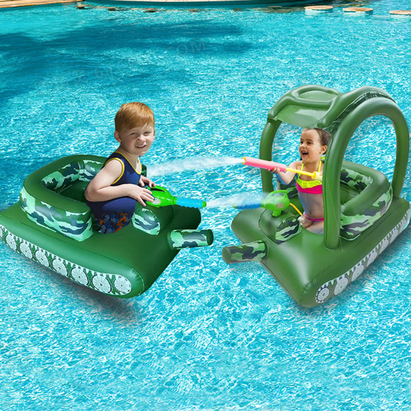 儿童水上坦克游泳圈充气玩具喷水枪加厚坐圈冲浪坐骑浮排戏水泳圈