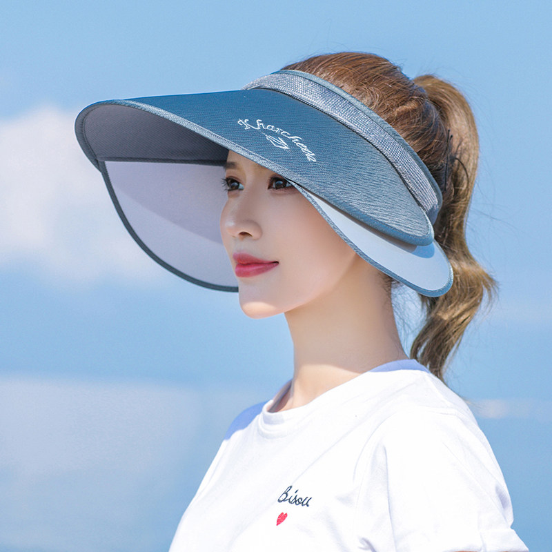防晒帽子女夏天韩版遮阳防紫外线大沿空顶帽可伸缩出游沙滩太阳帽