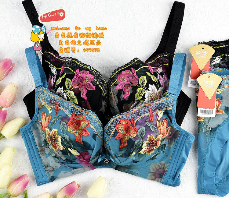依之妮2017秋冬新品476aa印花刺绣超厚模杯聚拢调整型文胸内衣