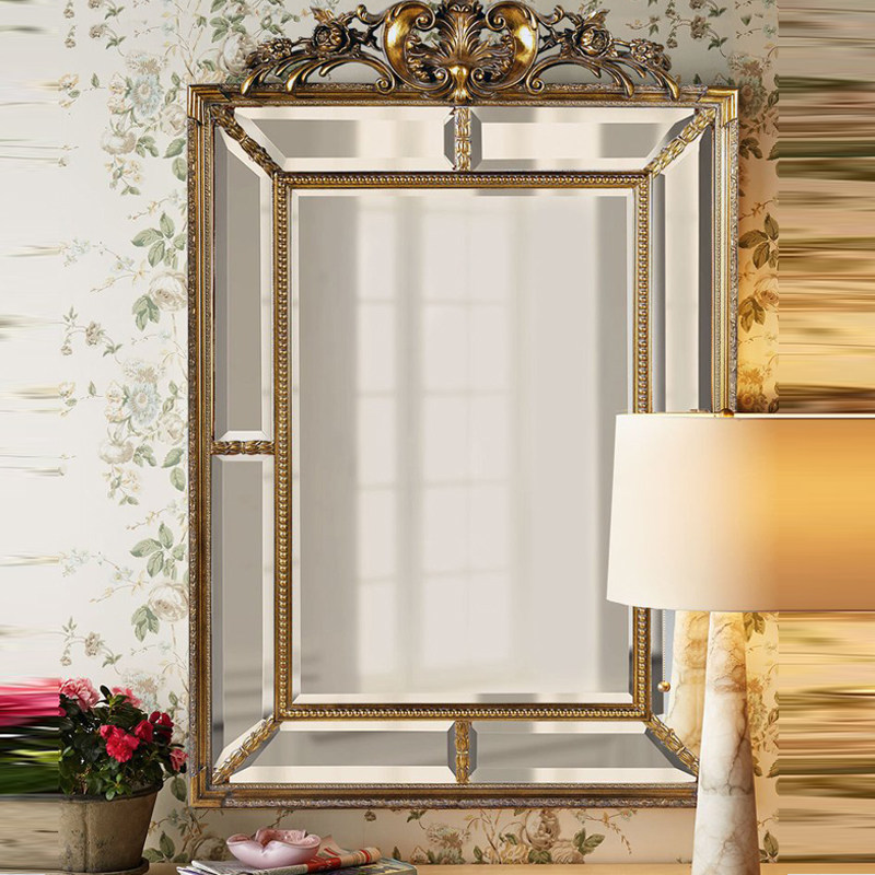 旺盛镜面美式装饰镜复古实木雕刻餐边镜别墅软装轻奢洗漱装饰镜子