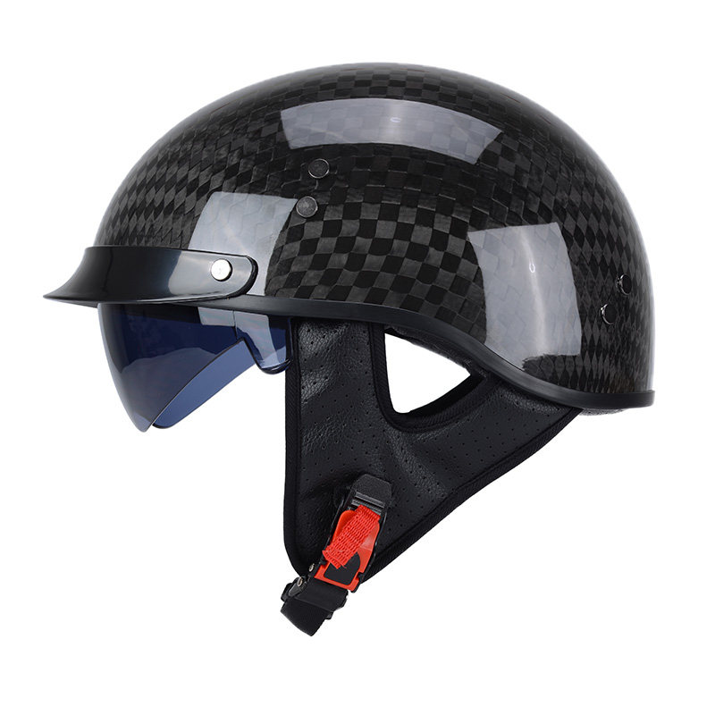 碳纤维头盔哈雷复古摩托机车半盔夏季瓢盔轻便式电动车安全帽男女