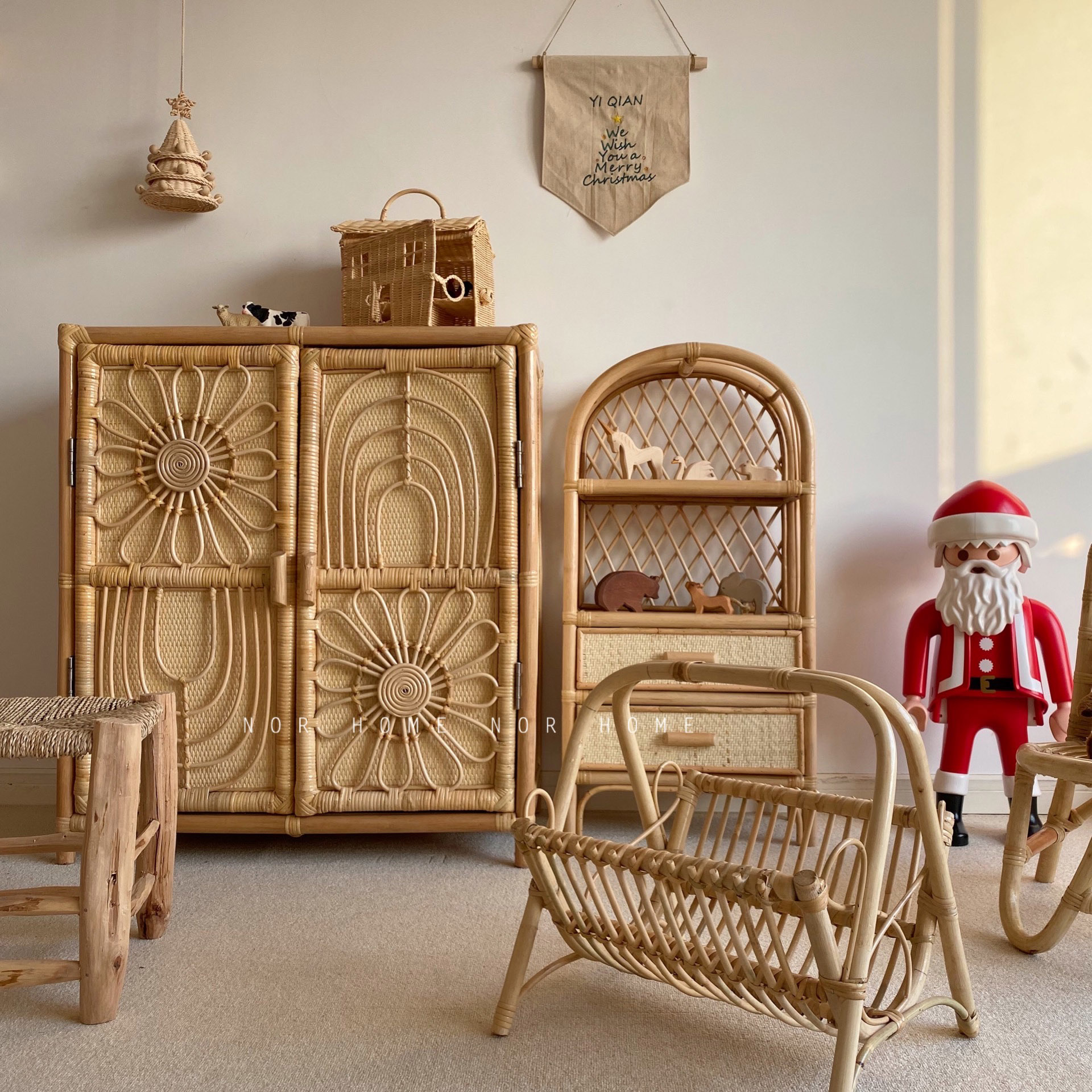 nor kids | 韩系ins儿童房装饰手工藤编柜子床书架椅子成套家具