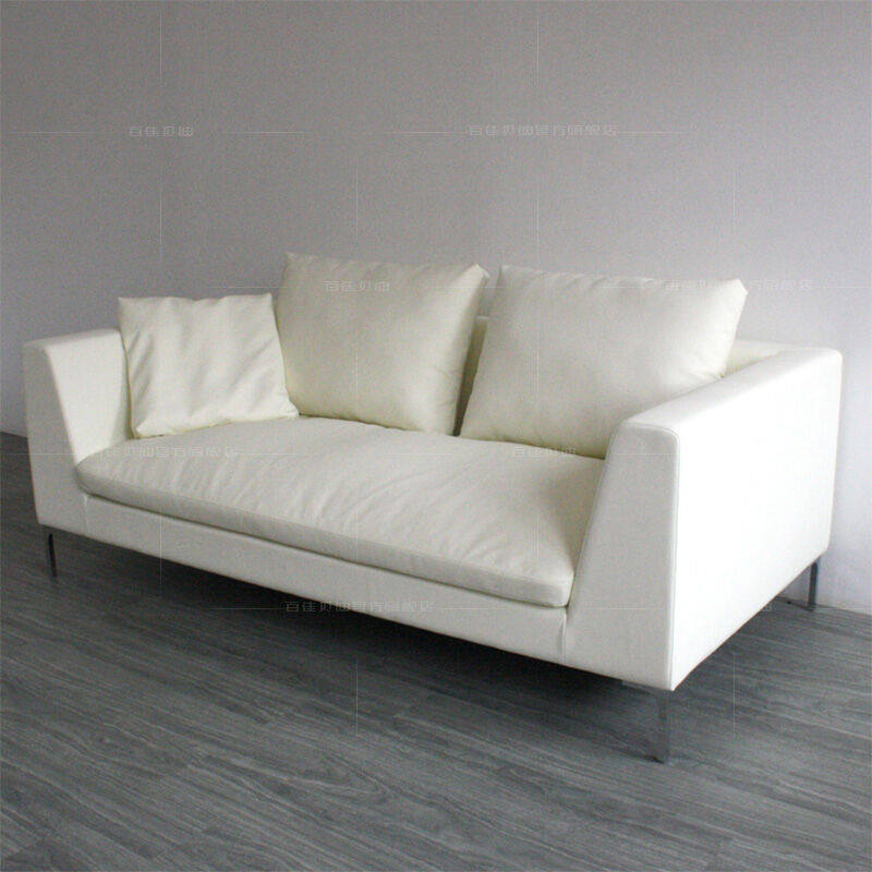 百佳贝迪白色皮艺双人沙发北欧风格皮沙发会客厅皮沙发软包沙发皮