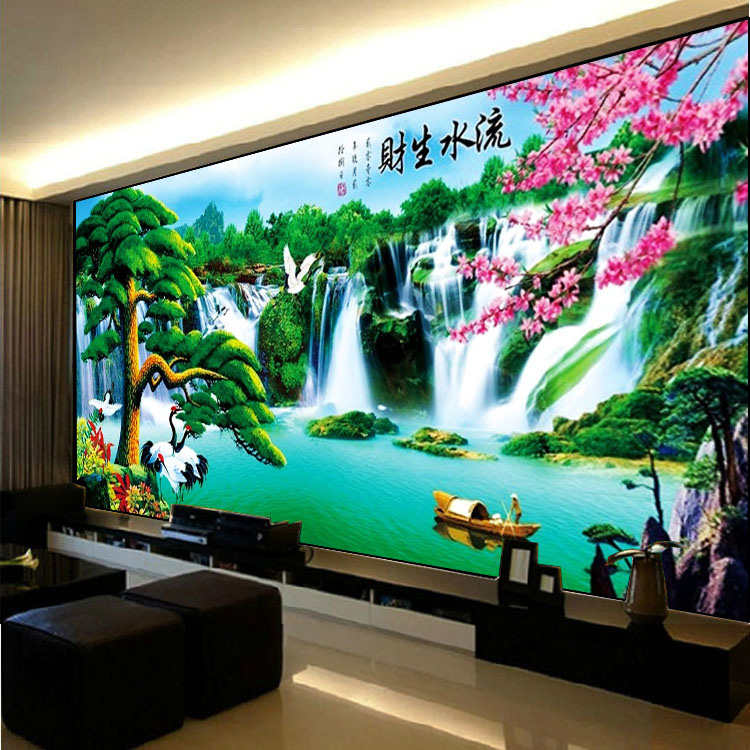 迎客松十字绣流水生财新款客厅2019满绣山水画风景简约现代线绣3d|ruв категории домашний ткань, вышивка крестом и инструментов, принадлежностей, вышивка крестом suite - от Buy2taobao.com для оказания профессиональной услуги покупки агента Taobao