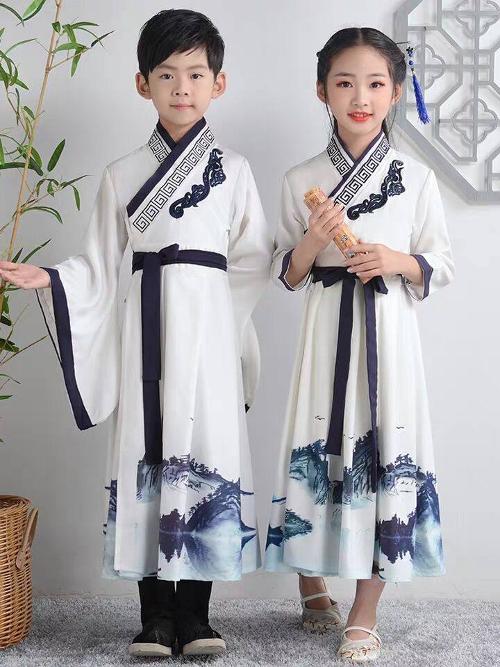 儿童汉服国学服男童书童古装女童小孩三字经弟子规中国风演出服装