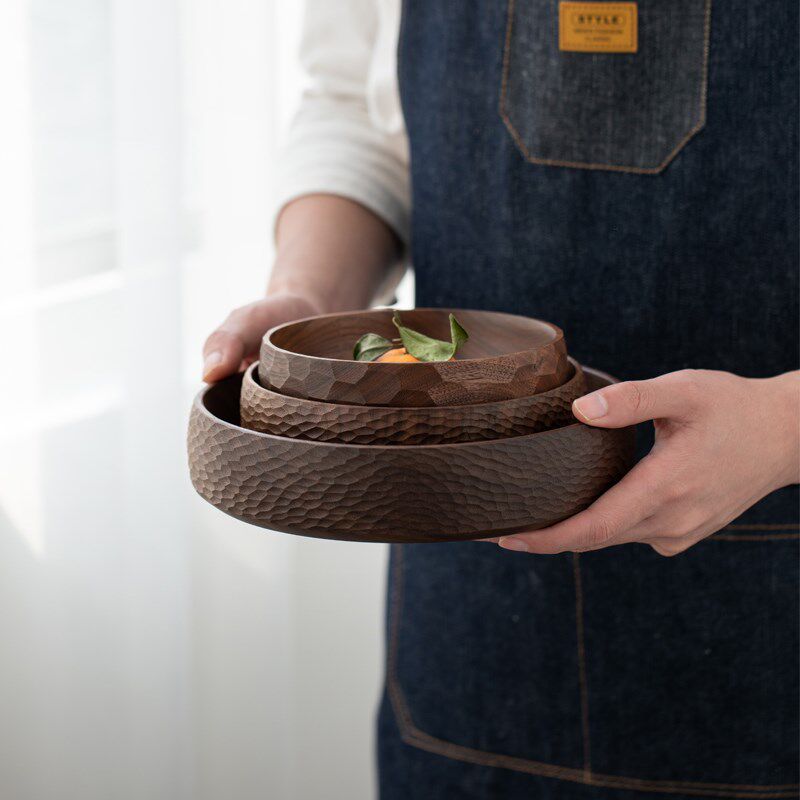 果盘胡桃实木零食木盘盘子手工创意整木手作果盆果盆