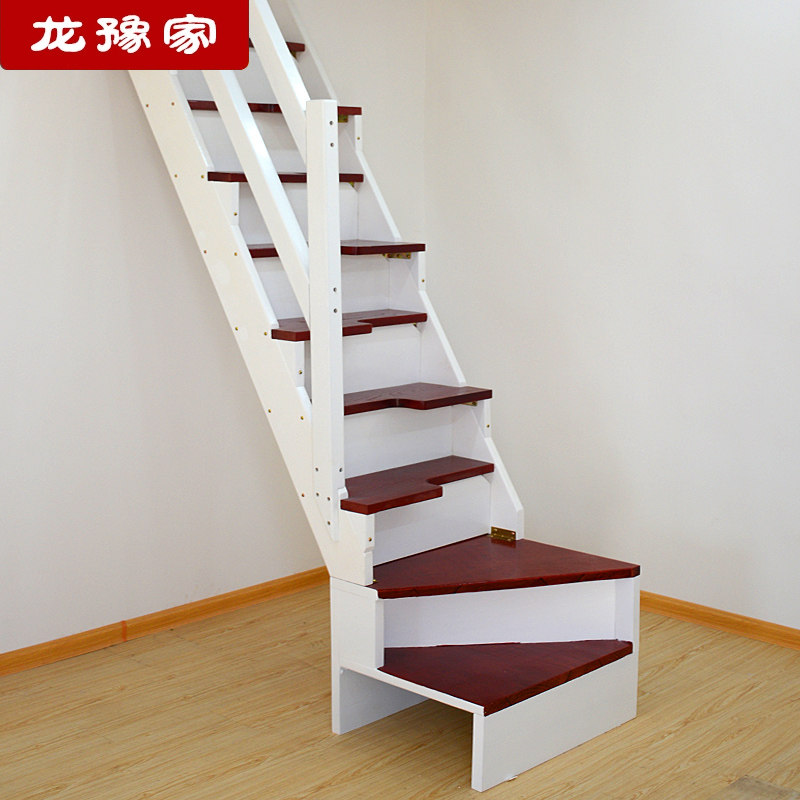 简约梯子楼梯室内家用木楼梯扶手实木家用错步木质楼梯阁楼楼梯