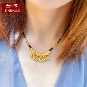 999足金黄金铃铛弯管吊坠纯金转运珠黄金吊坠编织项链大人宝宝款