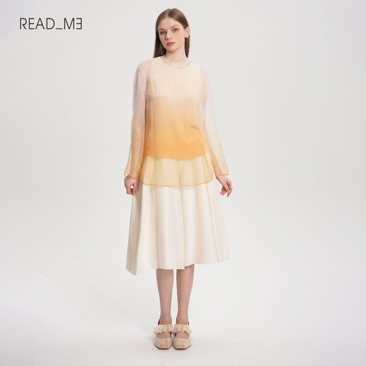 预售readme读我23春新品真丝欧根纱渐变女短衬衫两件套d31102299