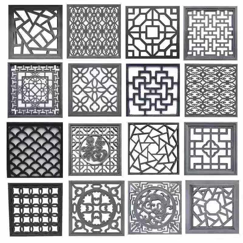 镂空窗花砖雕仿古中式扇形浮雕古建四合院背景墙围墙八角水泥花窗