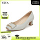 Tata/他她2024春商场同款时尚简约休闲粗跟单鞋新款7YO01AQ4