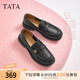 TATA他她女鞋2025年新款半岛玫瑰英伦风乐福鞋黑色小真皮鞋单鞋