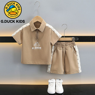 小黄鸭男童polo衫短袖夏款休闲两件套大童儿童装夏装t恤上衣套装