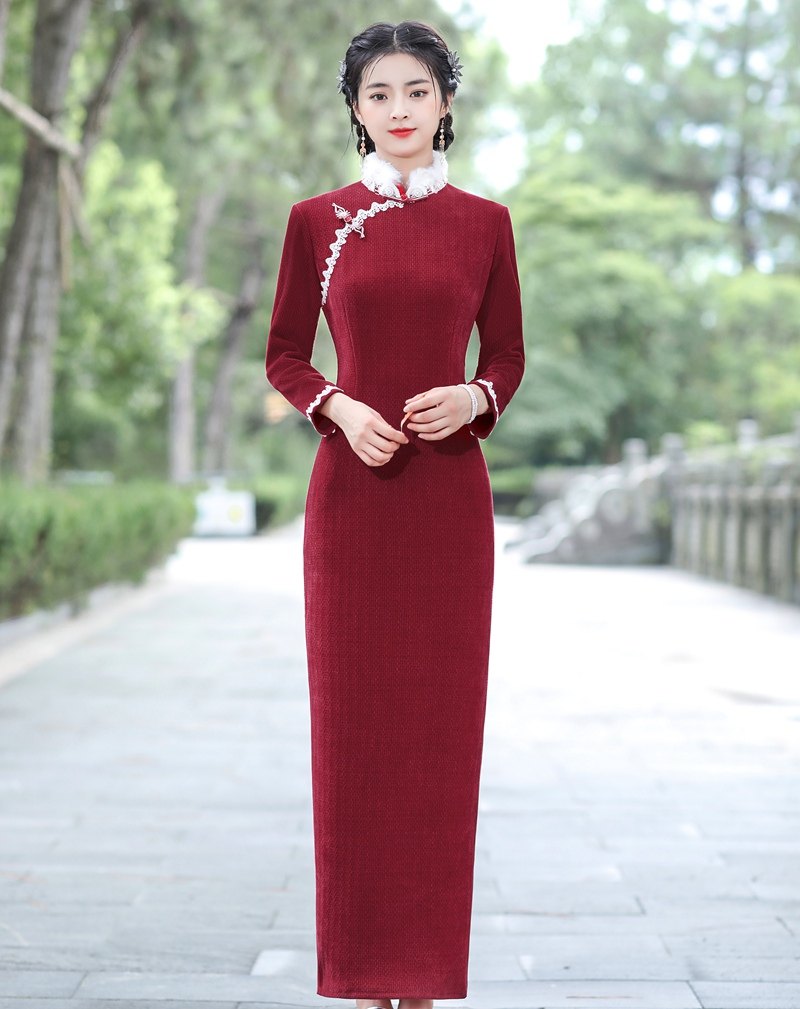 旗袍冬款加厚长款