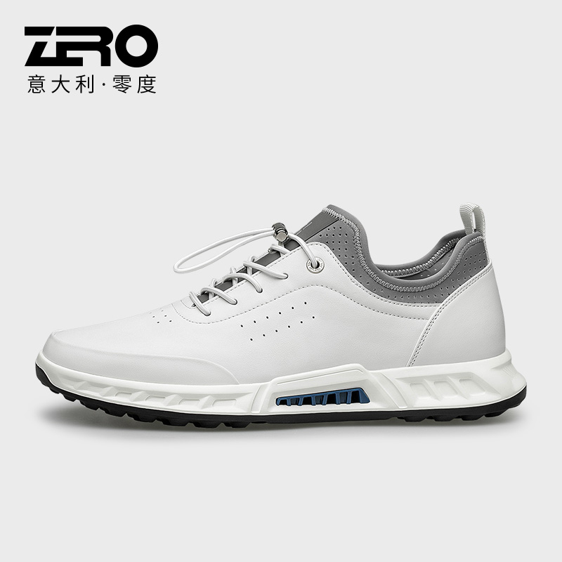 Zero零度男鞋2024夏季新款运动休闲鞋冲孔透气羊皮内里慢跑鞋白色